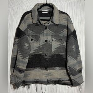 BKE Gray and Black Aztec Wool-Blend Button Jacket